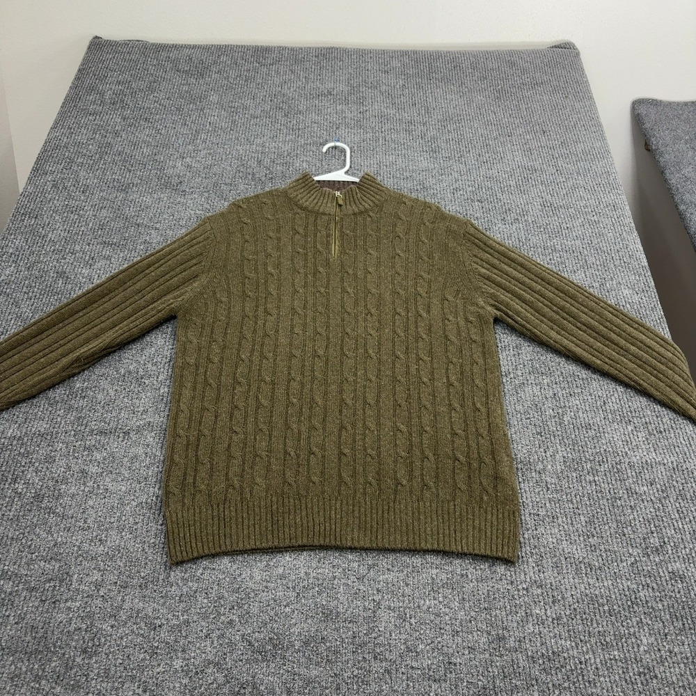 Daniele Blasi Sweater Mens L Green Wool Blend Cable Knit Quarter Zip Mock Neck